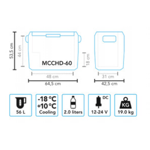 Scheda tecnica frigorifero portatile a compressore Mestic MCCHD-60 AC/DC